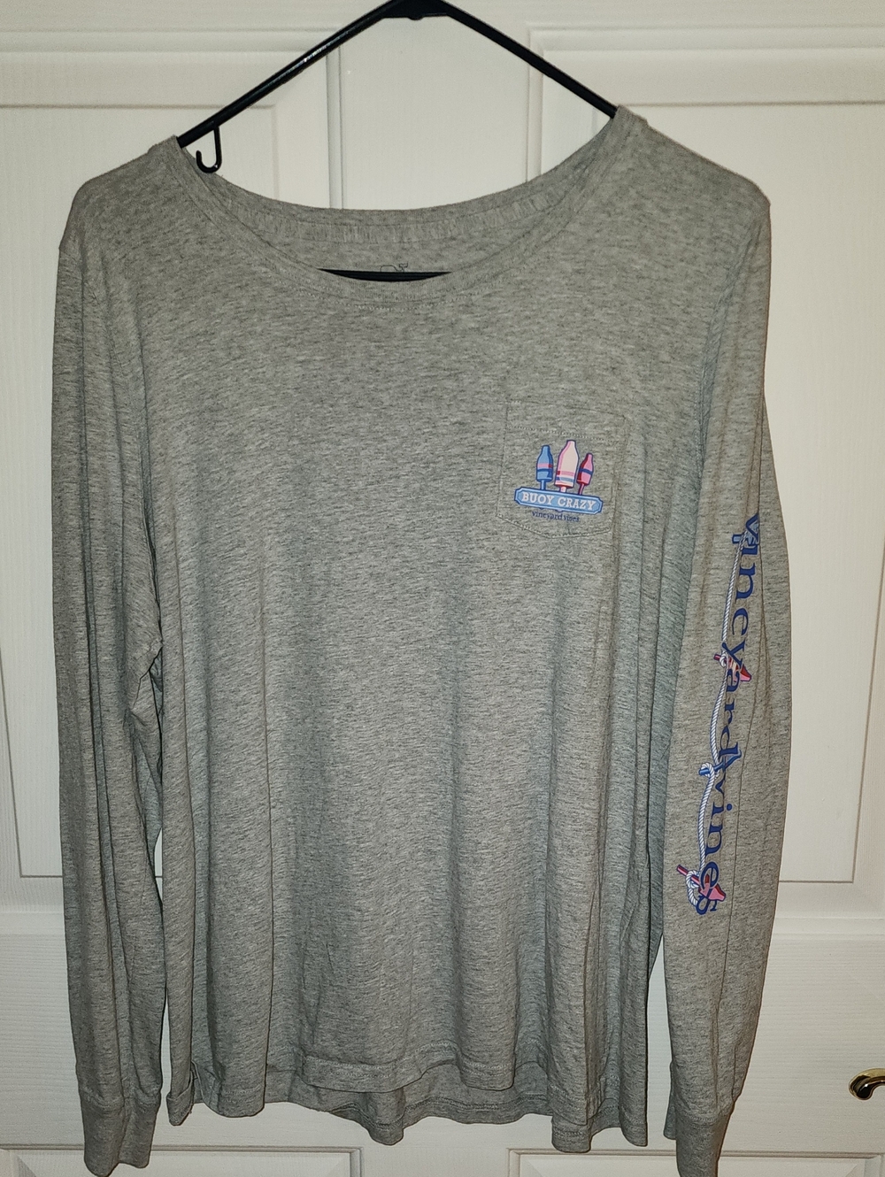 Vineyard Vines Gray Long Sleeve Tee with Pink & Blue Buoy Graphic